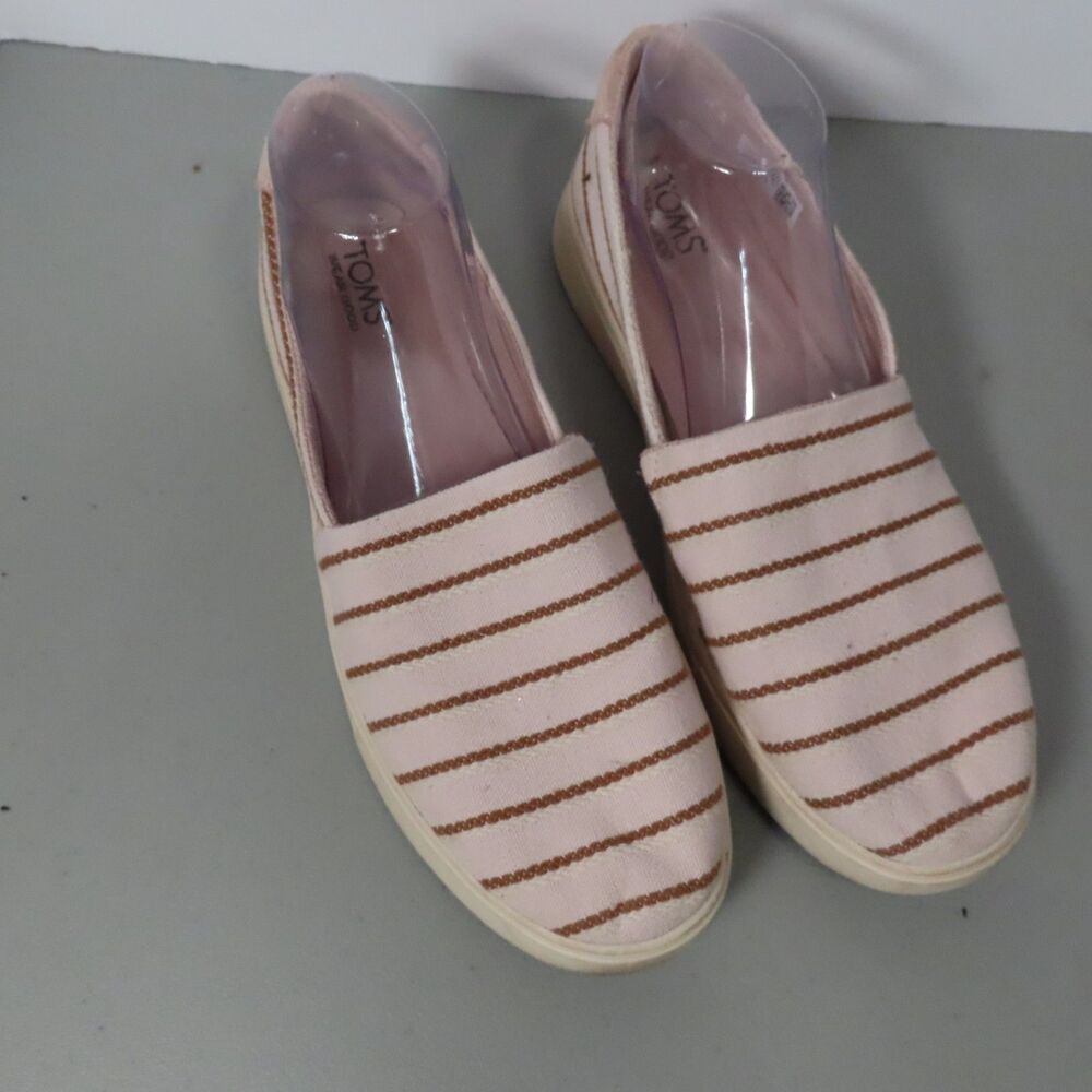TOMS Asher Slip On Platform Sneakers Pink Brown Striped Canvas Womens Size 11